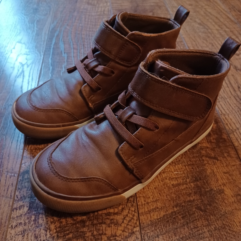Wonder Nation Leather Brown Boots with Velcro Boys Sz 1